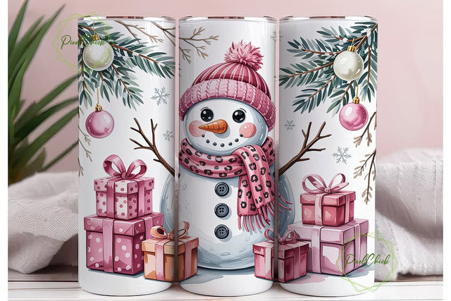Pink Snowman Gifts 20oz Tumbler Wrap Sublimation PixelChick 