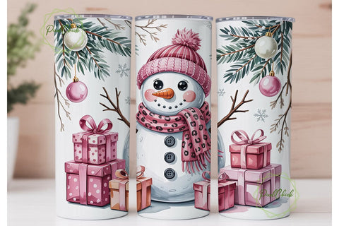 Pink Snowman Gifts 20oz Tumbler Wrap Sublimation PixelChick 
