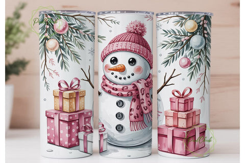 Pink Snowman Gifts 20oz Tumbler Wrap Sublimation PixelChick 