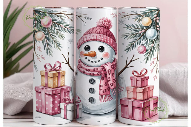 Pink Snowman Gifts 20oz Tumbler Wrap Sublimation PixelChick 