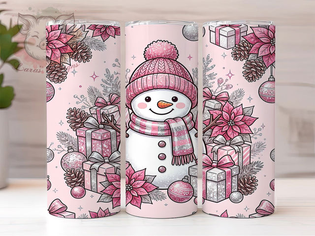Pink Snowman Glitter 20oz Tumbler, Pink Snowman Glitter, Snowman Glitter, Glitter Tumbler, 20oz Tumbler, Pink Snowman, Snowman Tumbler, Tumbler Wrap Sublimation Lara' s Designs 