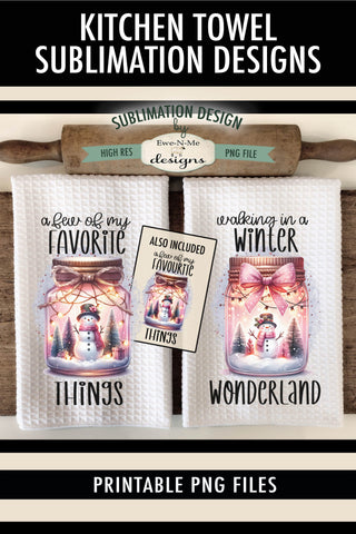 Pink Snowman Jars Kitchen Towel Sublimation Designs Sublimation Ewe-N-Me Designs 