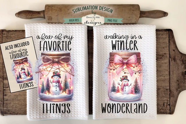 Pink Snowman Jars Kitchen Towel Sublimation Designs Sublimation Ewe-N-Me Designs 