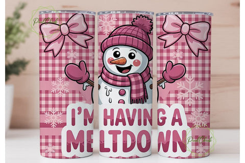 Pink Snowman Meltdown 20oz Tumbler Wrap Sublimation PixelChick 