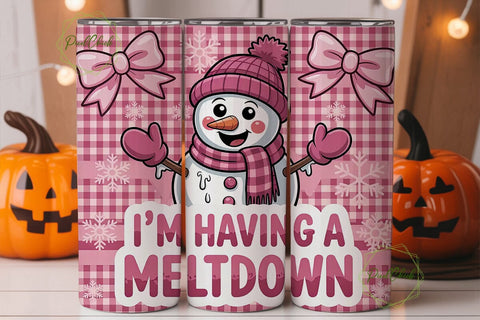 Pink Snowman Meltdown 20oz Tumbler Wrap Sublimation PixelChick 
