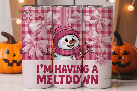 Pink Snowman Meltdown 20oz Tumbler Wrap Sublimation PixelChick 