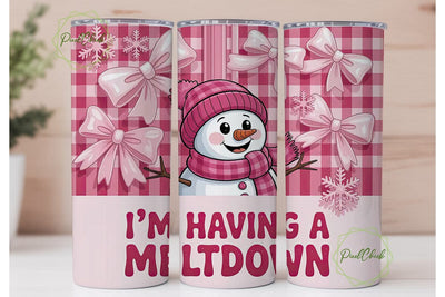 Pink Snowman Meltdown 20oz Tumbler Wrap Sublimation PixelChick 