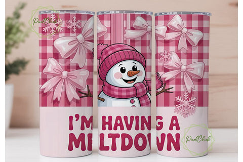 Pink Snowman Meltdown 20oz Tumbler Wrap Sublimation PixelChick 