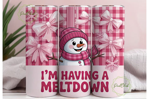 Pink Snowman Meltdown 20oz Tumbler Wrap Sublimation PixelChick 