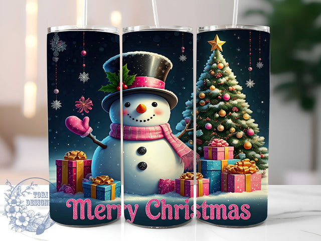 Pink Snowman Merry Christmas Tumbler Wrap, Merry Christmas, 20oz Tumbler, Sublimation Wrap, Holiday Drinkware, Winter Decor, Cute Christmas Mug Sublimation ToriDesigns 