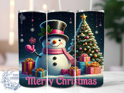 Pink Snowman Merry Christmas Tumbler Wrap, Merry Christmas, 20oz Tumbler, Sublimation Wrap, Holiday Drinkware, Winter Decor, Cute Christmas Mug Sublimation ToriDesigns 