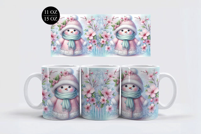 Pink Snowman Mug Sublimation Design Sublimation BijouBay 