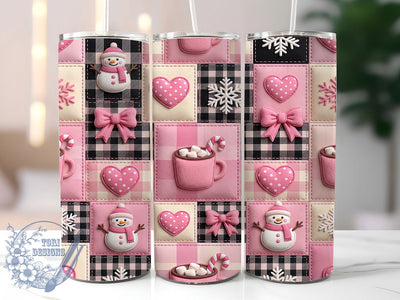 Pink Snowman Quilt 20oz Tumbler, Pink Snowman Quilt, Snowman Quilt PNG, Pink Snowman PNG, Quilt Tumbler PNG, Snowman Tumbler, Pink Quilt Tumbler, 20oz Tumbler Wrap Sublimation ToriDesigns 
