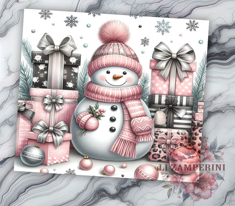 Pink Snowman Tumbler, Christmas Gift, Sublimation Wrap, Holiday Drinkware, 20oz Tumbler, Snowman Decor, Festive Pink Christmas Sublimation Li Zamperini 