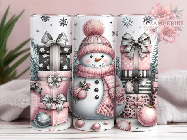 Pink Snowman Tumbler, Christmas Gift, Sublimation Wrap, Holiday Drinkware, 20oz Tumbler, Snowman Decor, Festive Pink Christmas Sublimation Li Zamperini 