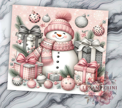 Pink Snowman Tumbler, Christmas Gift, Sublimation Wrap, Holiday Drinkware, 20oz Tumbler, Snowman Decor, Festive Pink Christmas Sublimation Li Zamperini 