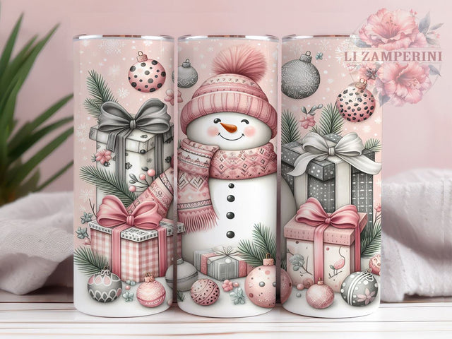 Pink Snowman Tumbler, Christmas Gift, Sublimation Wrap, Holiday Drinkware, 20oz Tumbler, Snowman Decor, Festive Pink Christmas Sublimation Li Zamperini 