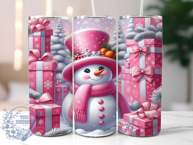 Pink Snowman Tumbler, Christmas Snowflakes Wrap, 20oz Tumbler Sublimation, Holiday Drinkware, Cute Christmas Decor, Winter Tumblers, Festive Gift Ideas Sublimation ToriDesigns 