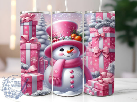 Pink Snowman Tumbler, Christmas Snowflakes Wrap, 20oz Tumbler Sublimation, Holiday Drinkware, Cute Christmas Decor, Winter Tumblers, Festive Gift Ideas Sublimation ToriDesigns 