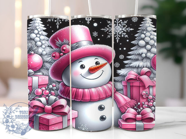 Pink Snowman Tumbler, Christmas Snowflakes Wrap, 20oz Tumbler Sublimation, Holiday Drinkware, Cute Christmas Decor, Winter Tumblers, Festive Gift Ideas Sublimation ToriDesigns 
