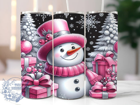 Pink Snowman Tumbler, Christmas Snowflakes Wrap, 20oz Tumbler Sublimation, Holiday Drinkware, Cute Christmas Decor, Winter Tumblers, Festive Gift Ideas Sublimation ToriDesigns 
