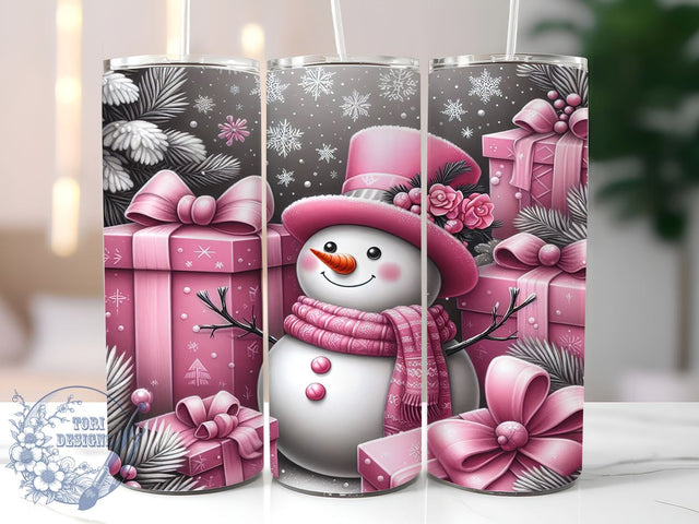 Pink Snowman Tumbler, Christmas Snowflakes Wrap, 20oz Tumbler Sublimation, Holiday Drinkware, Cute Christmas Decor, Winter Tumblers, Festive Gift Ideas Sublimation ToriDesigns 