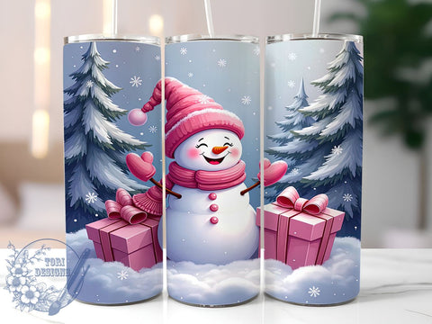 Pink Snowman Tumbler, Christmas Snowflakes Wrap, 20oz Tumbler Sublimation, Holiday Drinkware, Cute Christmas Decor, Winter Tumblers, Festive Gift Ideas Sublimation ToriDesigns 