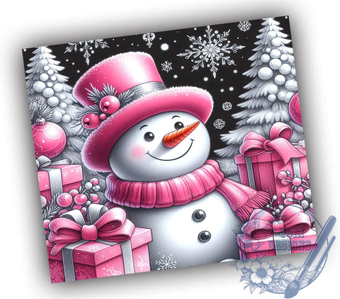 Pink Snowman Tumbler, Christmas Snowflakes Wrap, 20oz Tumbler Sublimation, Holiday Drinkware, Cute Christmas Decor, Winter Tumblers, Festive Gift Ideas Sublimation ToriDesigns 