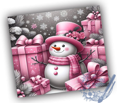 Pink Snowman Tumbler, Christmas Snowflakes Wrap, 20oz Tumbler Sublimation, Holiday Drinkware, Cute Christmas Decor, Winter Tumblers, Festive Gift Ideas Sublimation ToriDesigns 