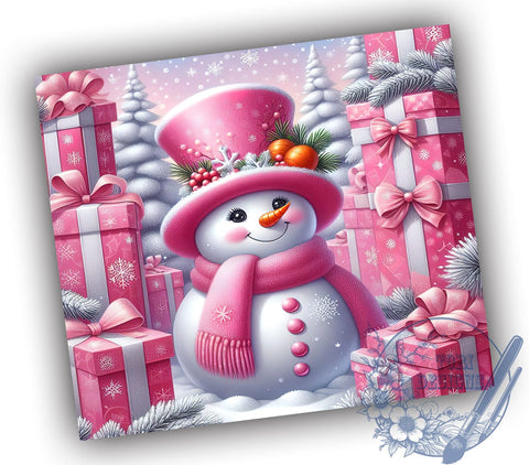 Pink Snowman Tumbler, Christmas Snowflakes Wrap, 20oz Tumbler Sublimation, Holiday Drinkware, Cute Christmas Decor, Winter Tumblers, Festive Gift Ideas Sublimation ToriDesigns 