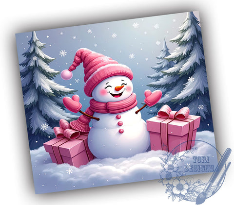 Pink Snowman Tumbler, Christmas Snowflakes Wrap, 20oz Tumbler Sublimation, Holiday Drinkware, Cute Christmas Decor, Winter Tumblers, Festive Gift Ideas Sublimation ToriDesigns 