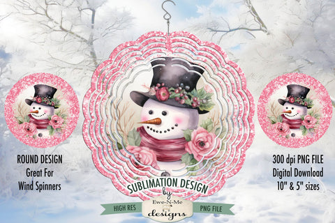 Pink Snowman Wind Spinner Sublimation Design | Round Snowman Sublimation Design Sublimation Ewe-N-Me Designs 