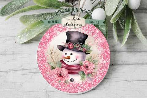 Pink Snowman Wind Spinner Sublimation Design | Round Snowman Sublimation Design Sublimation Ewe-N-Me Designs 