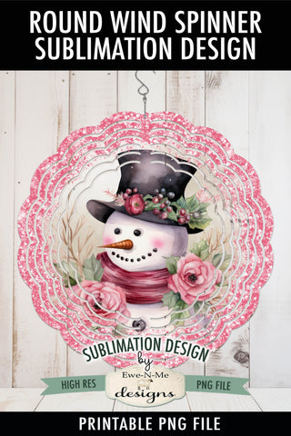 Pink Snowman Wind Spinner Sublimation Design | Round Snowman Sublimation Design Sublimation Ewe-N-Me Designs 