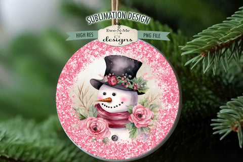 Pink Snowman Wind Spinner Sublimation Design | Round Snowman Sublimation Design Sublimation Ewe-N-Me Designs 
