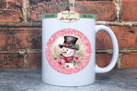 Pink Snowman Wind Spinner Sublimation Design | Round Snowman Sublimation Design Sublimation Ewe-N-Me Designs 