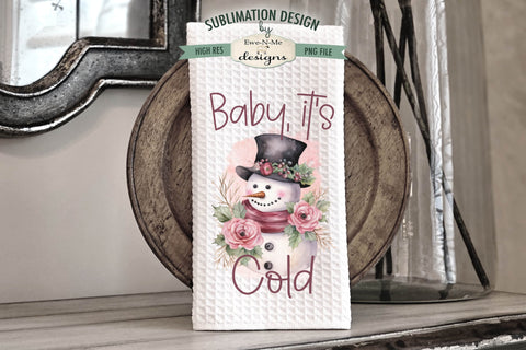 Pink Snowman Winter Kitchen Towel Sublimation Designs Sublimation Ewe-N-Me Designs 