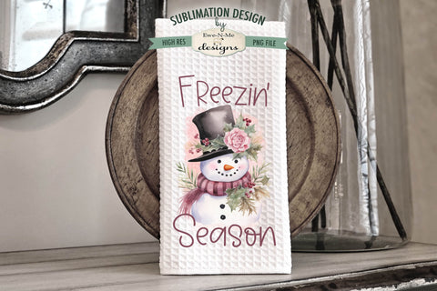 Pink Snowman Winter Kitchen Towel Sublimation Designs Sublimation Ewe-N-Me Designs 