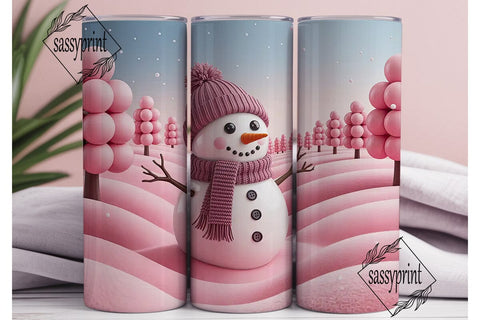 Pink Snowman Winter Wonder 20oz Wrap Sublimation sassyprint 