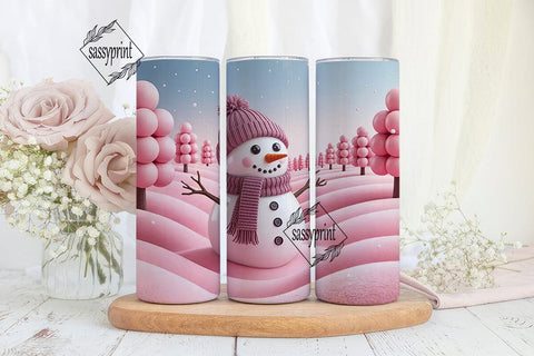 Pink Snowman Winter Wonder 20oz Wrap Sublimation sassyprint 