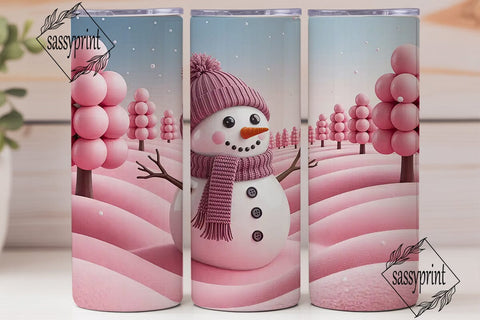 Pink Snowman Winter Wonder 20oz Wrap Sublimation sassyprint 