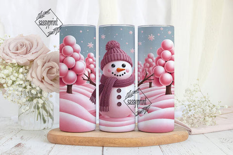 Pink Snowman Winter Wonder 20oz Wrap Sublimation sassyprint 