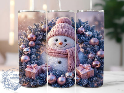 Pink Snowman Wreath Holiday 20oz Tumbler, Pink Snowman, Holiday Wreath, Winter Decoration, 20oz Tumbler Wrap, Sublimation Design, Christmas Cute, Digital Download Sublimation ToriDesigns 