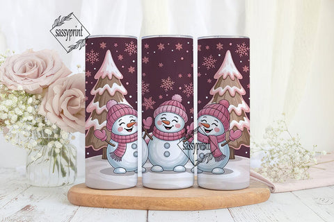 Pink Snowmen Christmas 20oz Tumbler Wrap Sublimation sassyprint 
