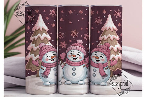 Pink Snowmen Christmas 20oz Tumbler Wrap Sublimation sassyprint 