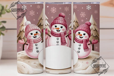 Pink Snowmen Christmas 20oz Tumbler Wrap Sublimation sassyprint 