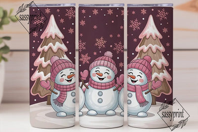 Pink Snowmen Christmas 20oz Tumbler Wrap Sublimation sassyprint 