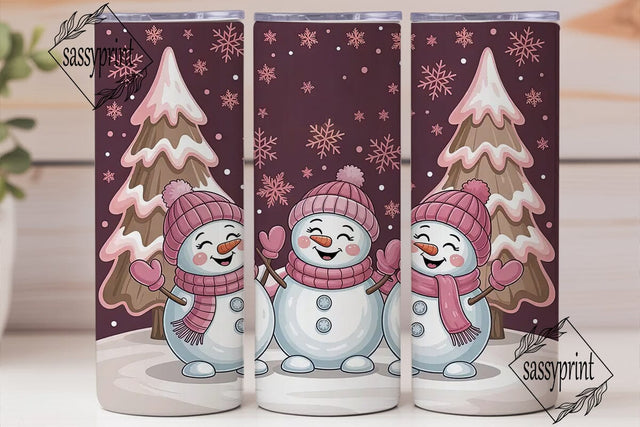 Pink Snowmen Christmas 20oz Tumbler Wrap Sublimation sassyprint 