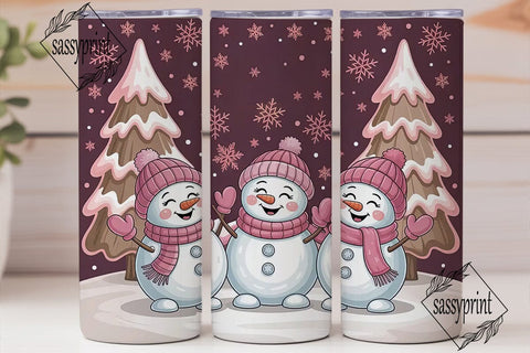 Pink Snowmen Christmas 20oz Tumbler Wrap Sublimation sassyprint 
