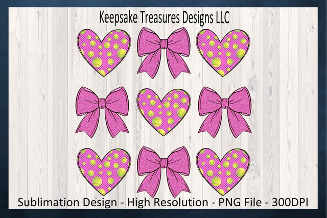 Pink Softball Hearts and Coquette Bows, Spring Sport, Sublimation Png, Softball T-Shirt Design, Digital Download Sublimation Keepsake Treasures Designs LLC. 
